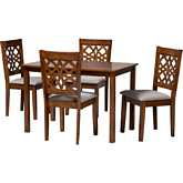 Abigail 5 Piece Dining Set in Grey Fabric & Walnut Brown Finish Wood