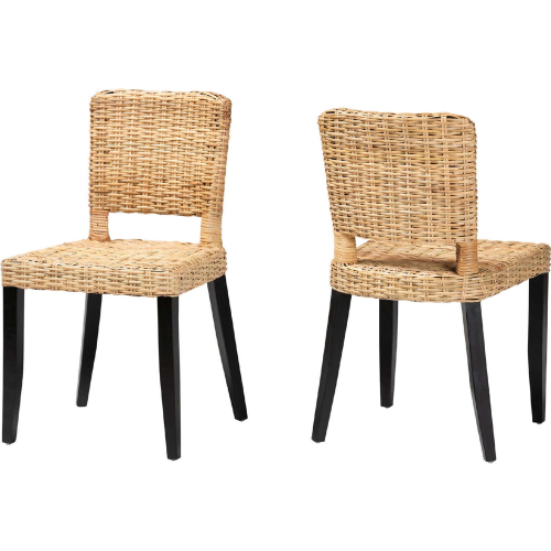 Dermot Dining Chair in Dark Brown Finish Wood & Natural Rattan (Set of 2)