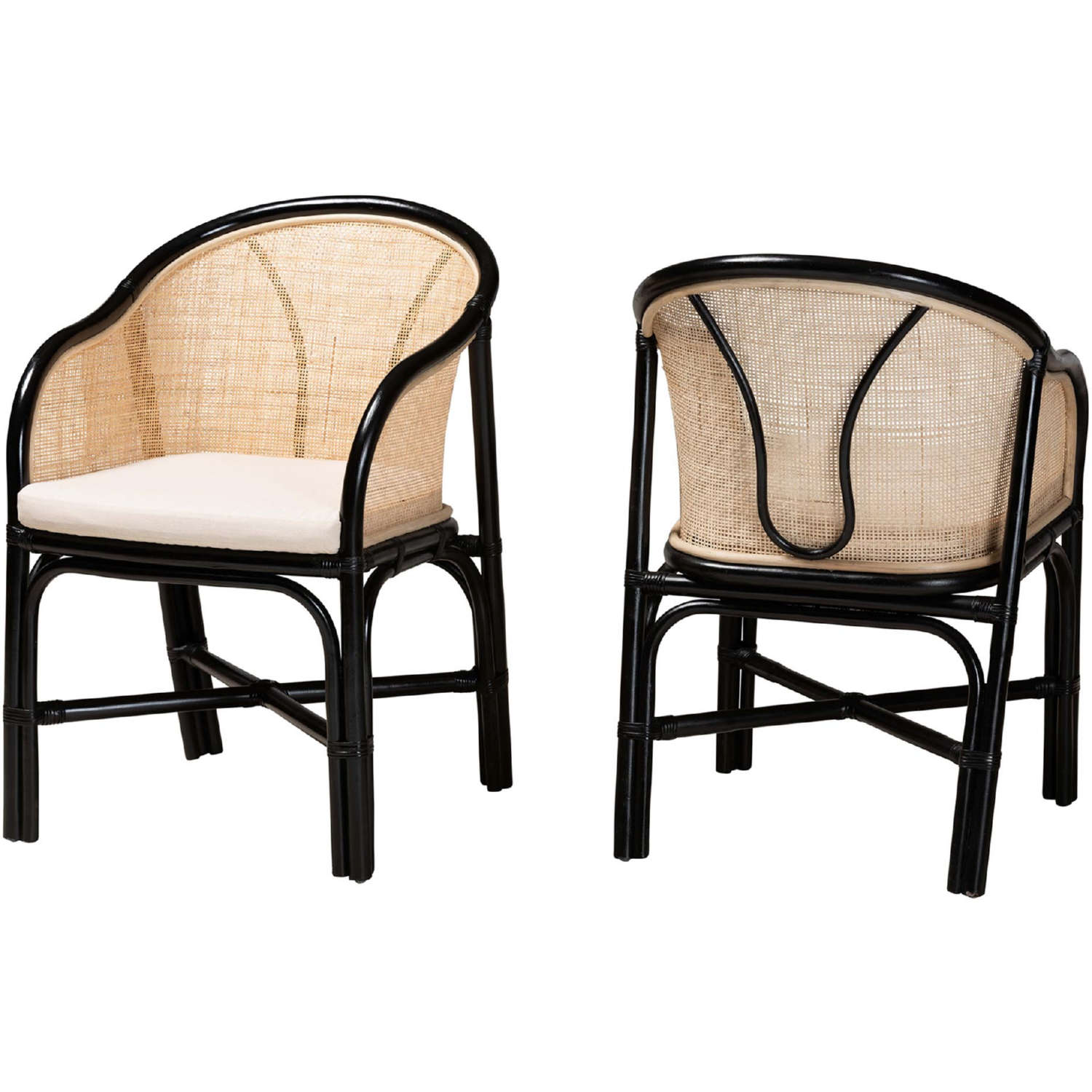 Baxton Miranda-Rattan-DC Miranda Dining Chair in Black & Natural Brown ...