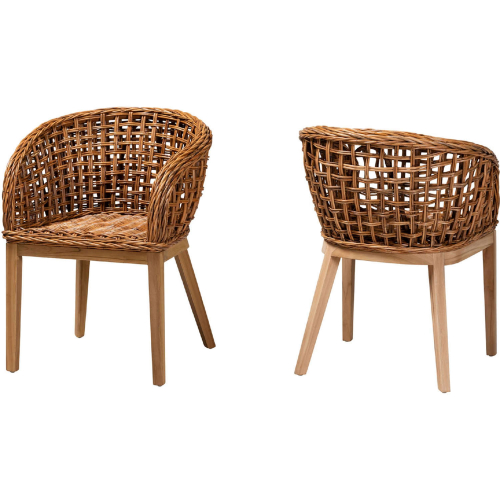 Mario Dining Chair in Natural Finish Teak Wood & Rattan (Set of 2)