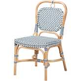 Luciana Bistro Dining Chair in Blue & White Weaving & Natural Rattan