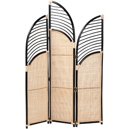 Rasia Room Divider in Black & Natural Brown Rattan