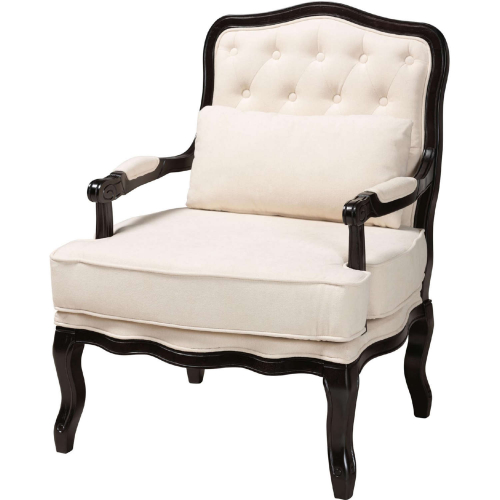 Dion Accent Chair in Tufted Cream Fabric & Wenge Brown Finish Wood