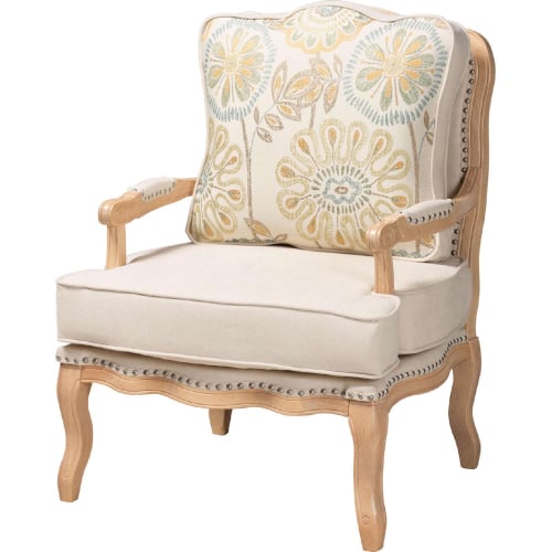 Andre Accent Chair in Multicolor & White Fabric & White Wash Finish Wood