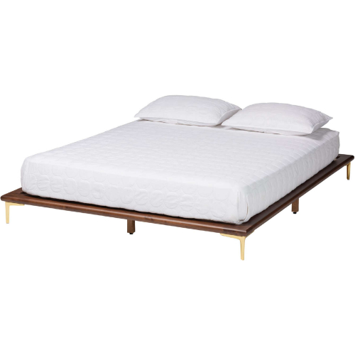 Channary King Bed in Walnut Brown Finish Wood & Gold Metal