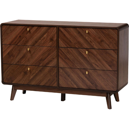 Markell 6 Drawer Dresser in Walnut Brown Finish Wood