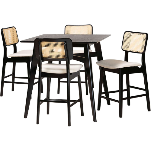 Dannon 5 Piece Pub Dining Set in Cream Fabric & Black Finish Wood