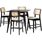 Dannon 5 Piece Pub Dining Set in Cream Fabric & Black Finish Wood