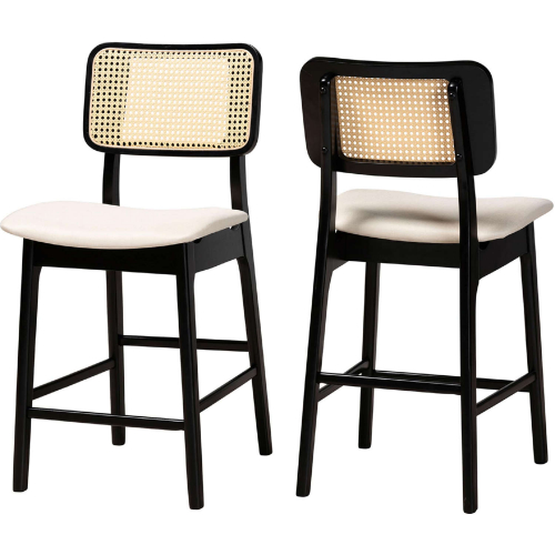 Dannon Counter Stool in Cream Fabric, Black Wood & PE Rattan (Set of 2)