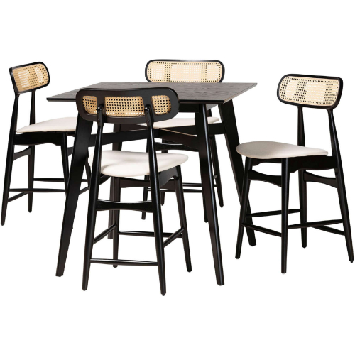 Tarana 5 Piece Pub Dining Set in Cream Fabric & Black Finish Wood