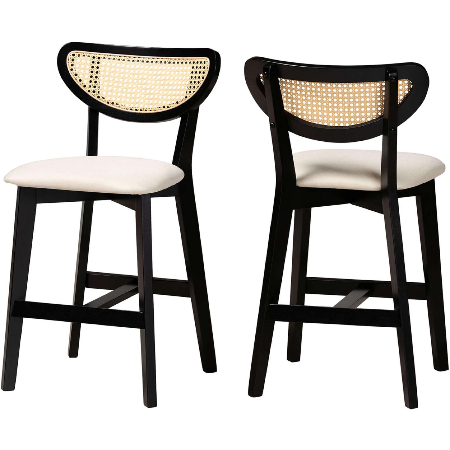 Dannell Counter Stool in Cream Fabric Black Wood PE Rattan