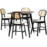 Darrion 5 Piece Pub Dining Set in Cream Fabric & Black Finish Wood