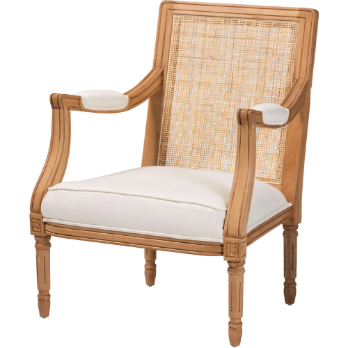 Garridan Accent Chair in Beige Fabric, Honey Oak Finish Wood & Rattan