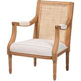 Garridan Accent Chair in Beige Fabric, Honey Oak Finish Wood & Rattan