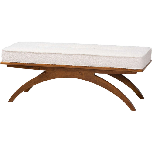 Orella Bench in Cream Boucle Fabric & Walnut Brown Finish Wood