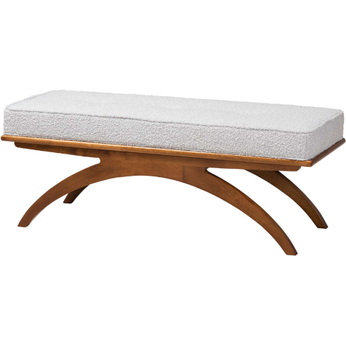 Orella Bench in Light Grey Boucle Fabric & Walnut Brown Finish Wood