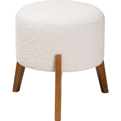 Elkie Ottoman in Cream Boucle Fabric & Walnut Brown Finish Wood