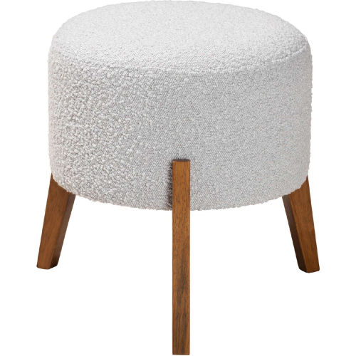 Elkie Ottoman in Light Grey Boucle Fabric & Walnut Brown Finish Wood