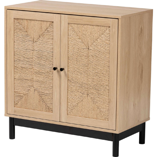 Cherelle 2 Door Storage Cabinet in Light Wood, Rattan & Black