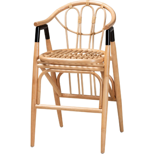 Cyntia Counter Stool in Natural Brown Rattan & Black Metal