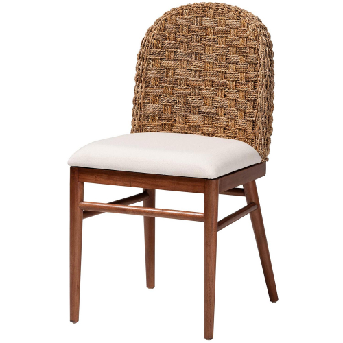 Denver Dining Chair in Seagrass, Walnut Finish Wood & White Fabric