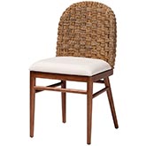 Denver Dining Chair in Seagrass, Walnut Finish Wood & White Fabric