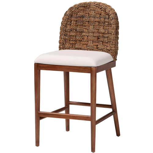 Denver Counter Stool in Seagrass, Walnut Finish Wood & White Fabric