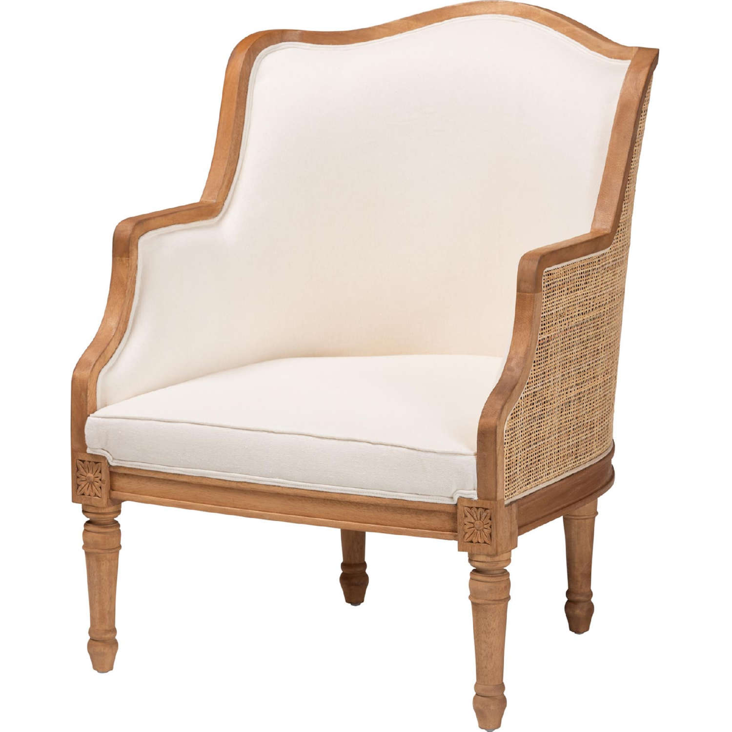 Baxton SEA689 Light wood NAT01 White F00 Elizette Accent Chair