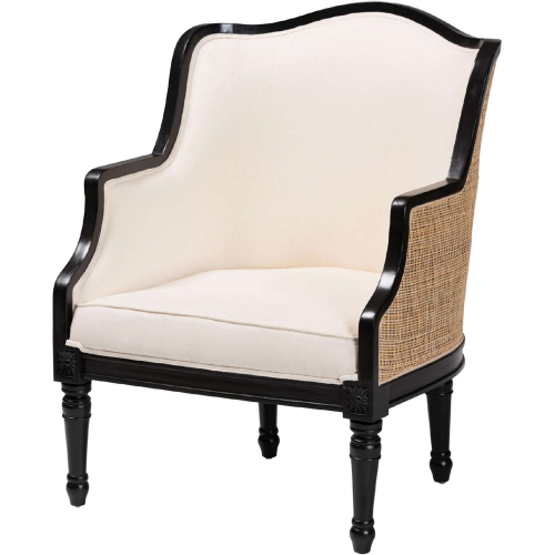 Elizette Accent Chair in Beige Fabric & Black Finish Wood