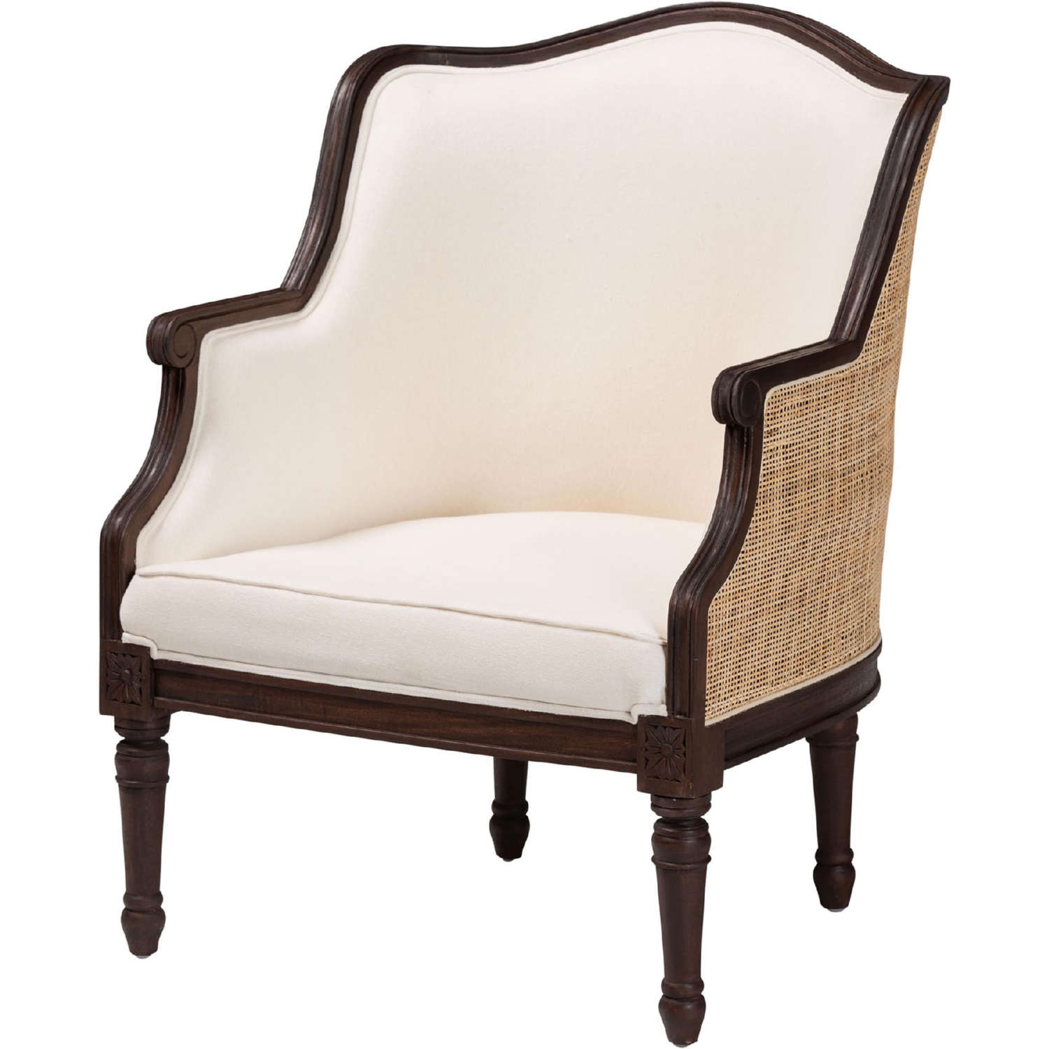 Baxton SEA667 Dark wood NAT03 White F00 Ornella Accent Chair