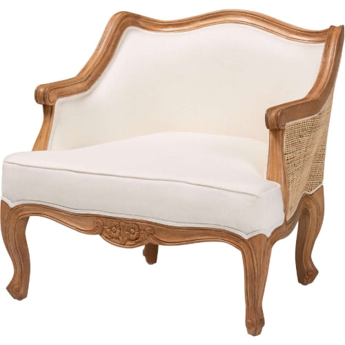 Sylvestra Accent Chair in Beige Fabric & Honey Oak Finish Wood