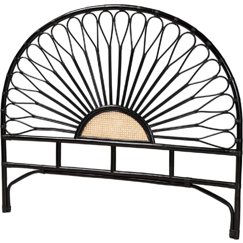 Perenna Queen Standalone Headboard in Black & Natural Brown Rattan