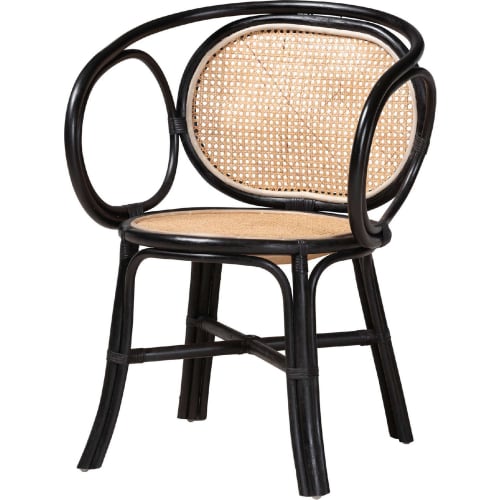 Palesa Dining Chair in Black & Natural Brown Rattan