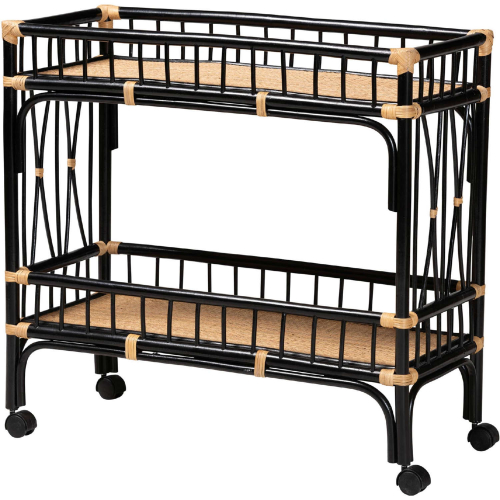 Dalinda 2 Tier Kitchen Cart in Black & Natural Brown Rattan