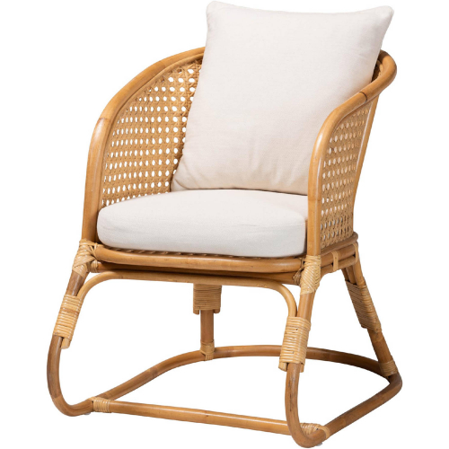 Niko Accent Arm Chair in Light Honey Finish Rattan & White Fabric