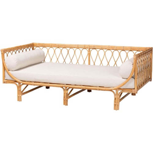 Davida Twin Daybed in Natural Brown Rattan & White Fabric