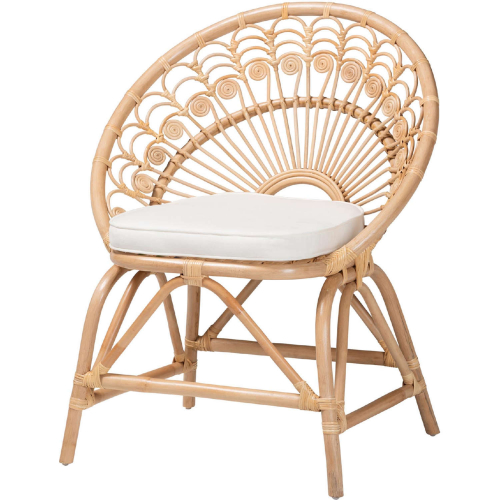 Abriella Peacock Back Accent Chair in Natural Rattan & Neutral Fabric