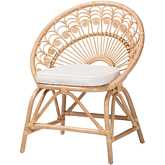 Abriella Peacock Back Accent Chair in Natural Rattan & Neutral Fabric