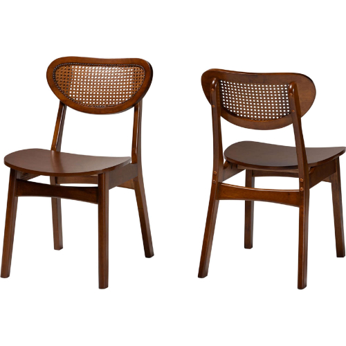 Hesper Dining Chair in Walnut Brown Finish Wood & Rattan (Set of 2)