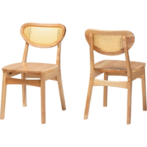 Nenet Dining Chair in Oak Brown Finish Wood & Rattan (Set of 2)