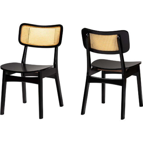 Tafari Dining Chair in Dark Brown Finish Wood & Rattan (Set of 2)