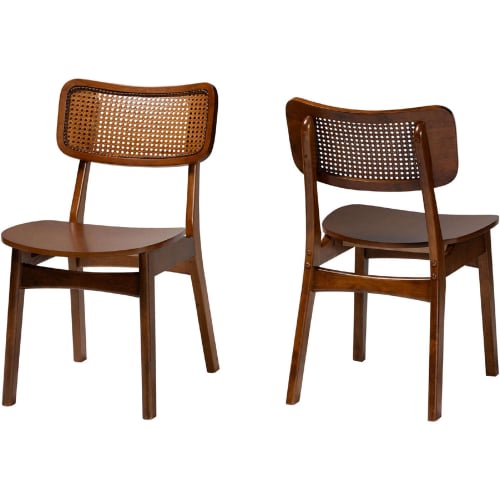 Tafari Dining Chair in Walnut Brown Finish Wood & Rattan (Set of 2)