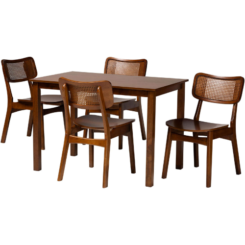 Estera 5 Piece Dining Set in Walnut Brown Finish Wood & Rattan