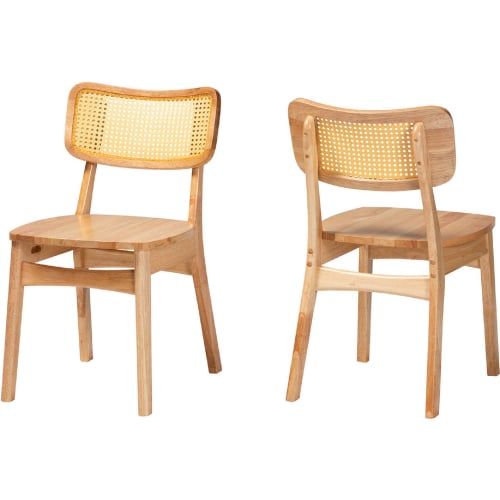 Tadeo Dining Chair in Oak Brown Finish Wood & Rattan (Set of 2)