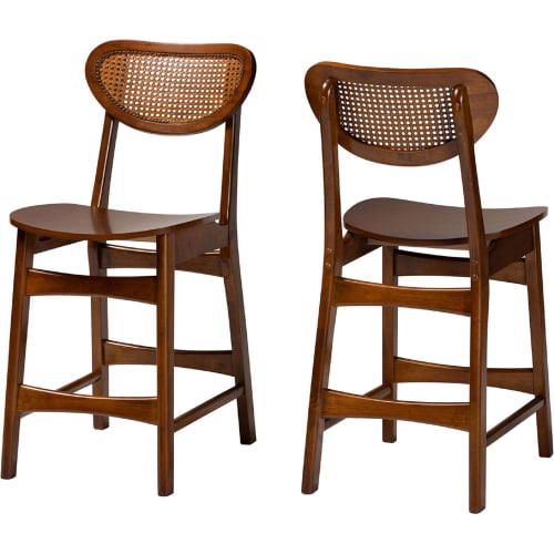 Hesper Counter Stool in Walnut Brown Finish Wood & Rattan (Set of 2)