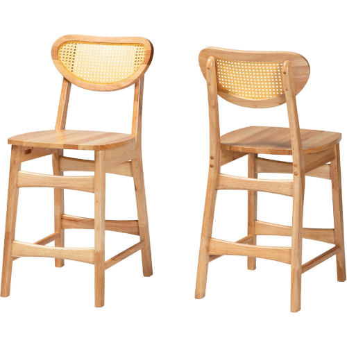 Nenet Counter Stool in Oak Brown Finish Wood & Rattan (Set of 2)