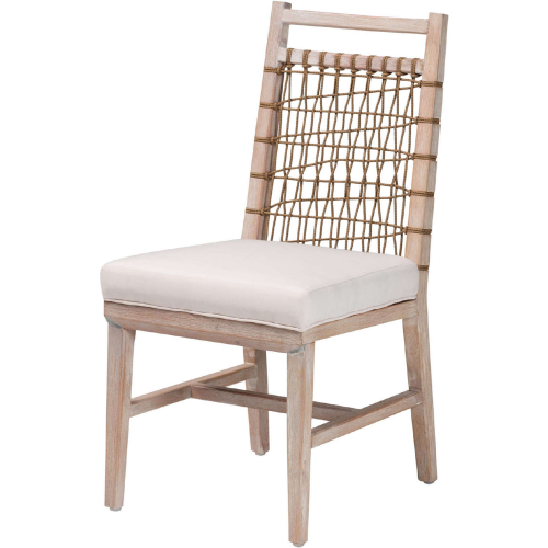 Ulric Dining Chair in White Washed Mahogany, Rope & Fabric