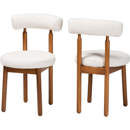 Edric Dining Chair in Cream Boucle Fabric & Walnut Brown Finish Wood (Set of 2)