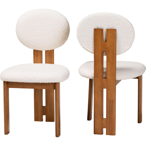 Kacela Dining Chair in Cream Boucle Fabric & Walnut Brown Finish Wood (Set of 2)