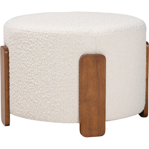 Finlay Ottoman in Walnut Brown Finish Wood & Cream Boucle Fabric